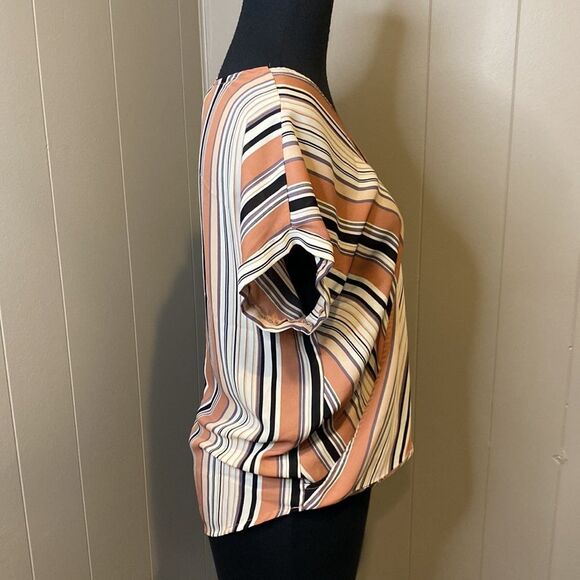 W5 Anthropologie Women’s Small Short Sleeve Tunic Top Wrap High Low Hem Stripes - Picture 3 of 6